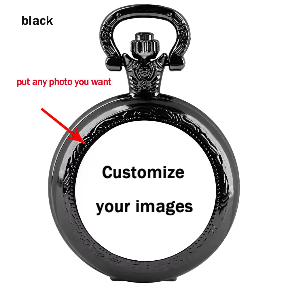 Personality Customization Photo Glass Dome Vintage Quartz Pocket Watch Men Women Pendant Necklace Chain Clock Watch Jewelry Gift
