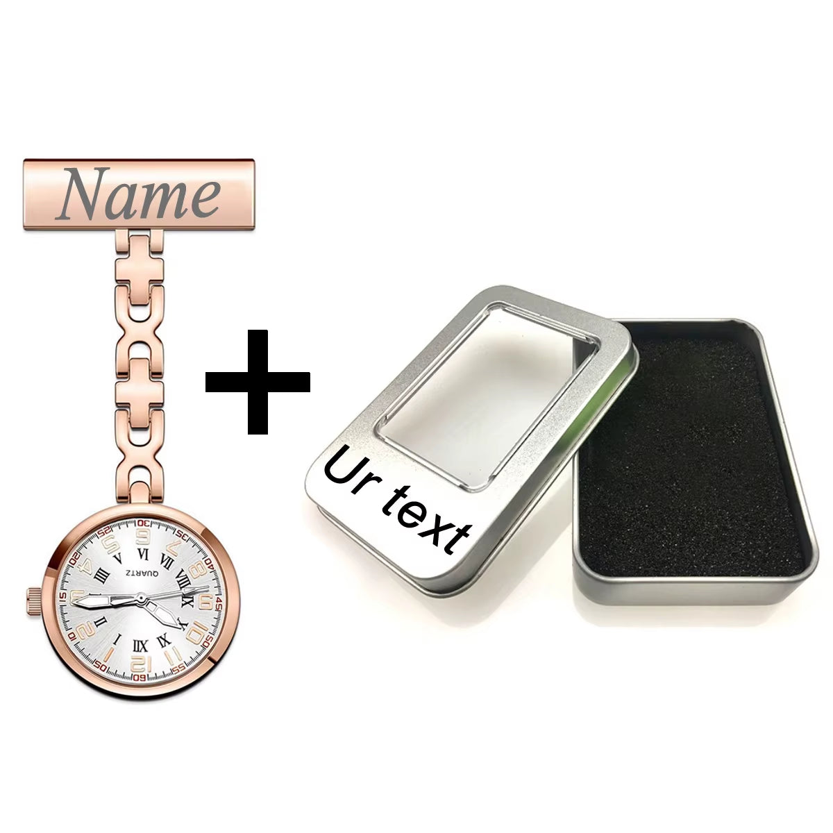 1*Nurse Watch + 1*Tin Box Gift Set Customized Engraved Your Name LOGO Pin Brooch Midwife Doctor Medical Healthcare Clock