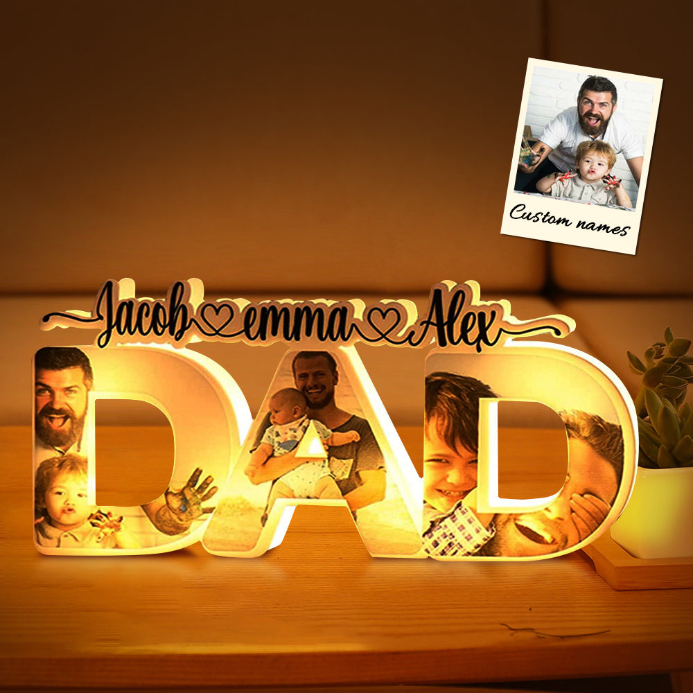 Personalized Father's Day Night Lamp Custom Acrylic Family Photo Dad Night Light with Name