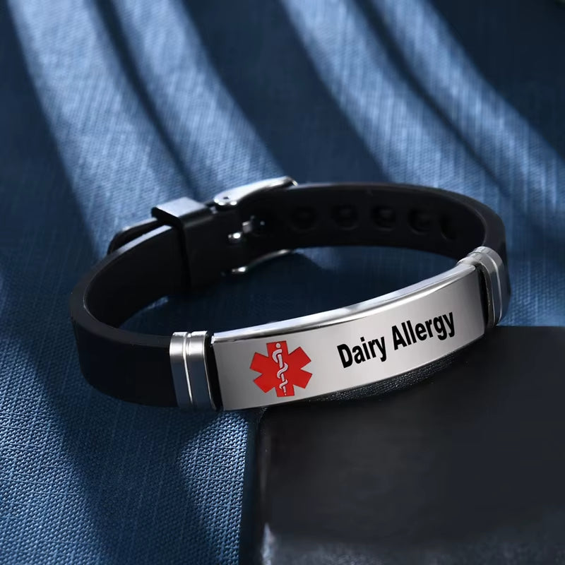 Medical Alert ID Bracelet Laser Engraved Autism Bee Penicillin Allergy Adjustable Wristband for Men Women Emergency First Aid