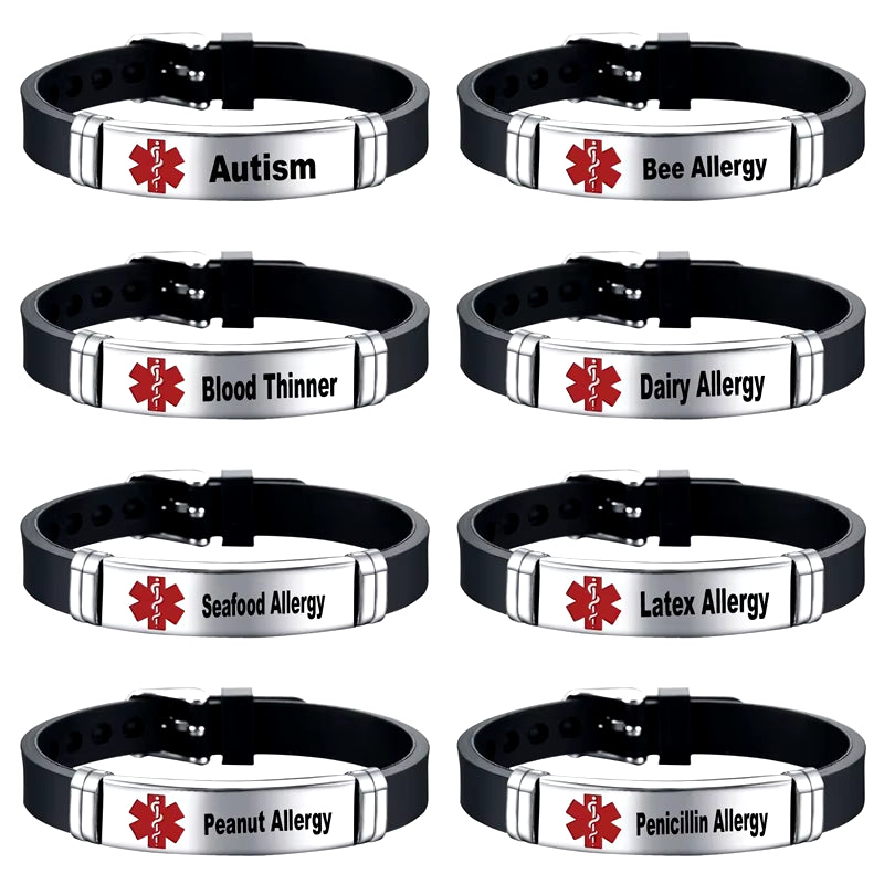 Medical Alert ID Bracelet Laser Engraved Autism Bee Penicillin Allergy Adjustable Wristband for Men Women Emergency First Aid