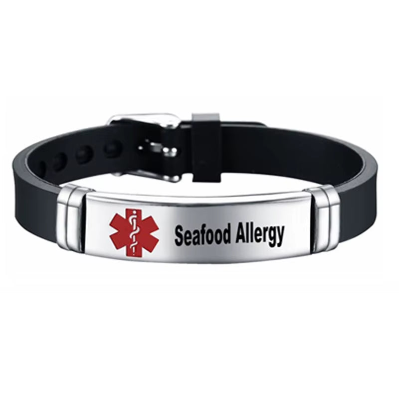 Medical Alert ID Bracelet Laser Engraved Autism Bee Penicillin Allergy Adjustable Wristband for Men Women Emergency First Aid