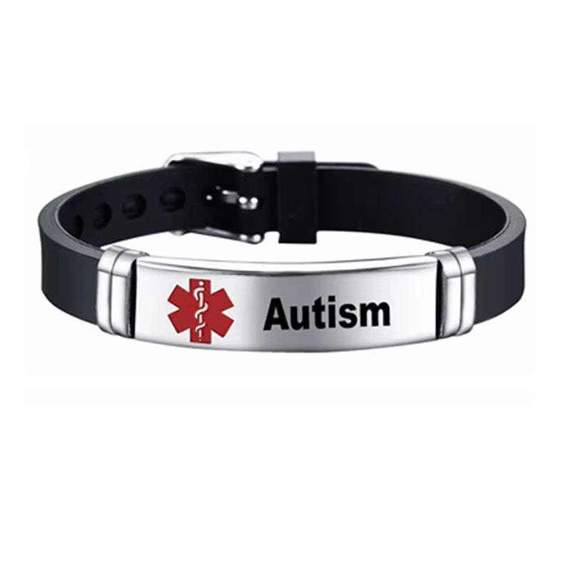 Medical Alert ID Bracelet Laser Engraved Autism Bee Penicillin Allergy Adjustable Wristband for Men Women Emergency First Aid