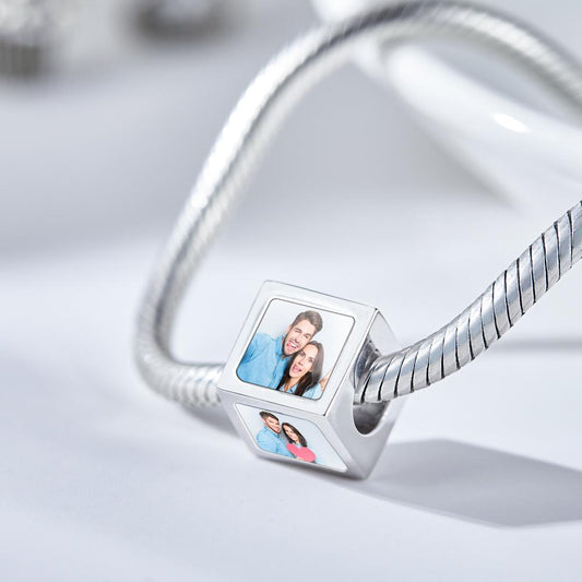 Custom Four-Sided Photo Charm Square Copper Charm Creative Gift for Women