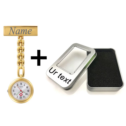 1*Nurse Watch + 1*Tin Box Gift Set Customized Engraved Your Name LOGO Pin Brooch Midwife Doctor Medical Healthcare Clock