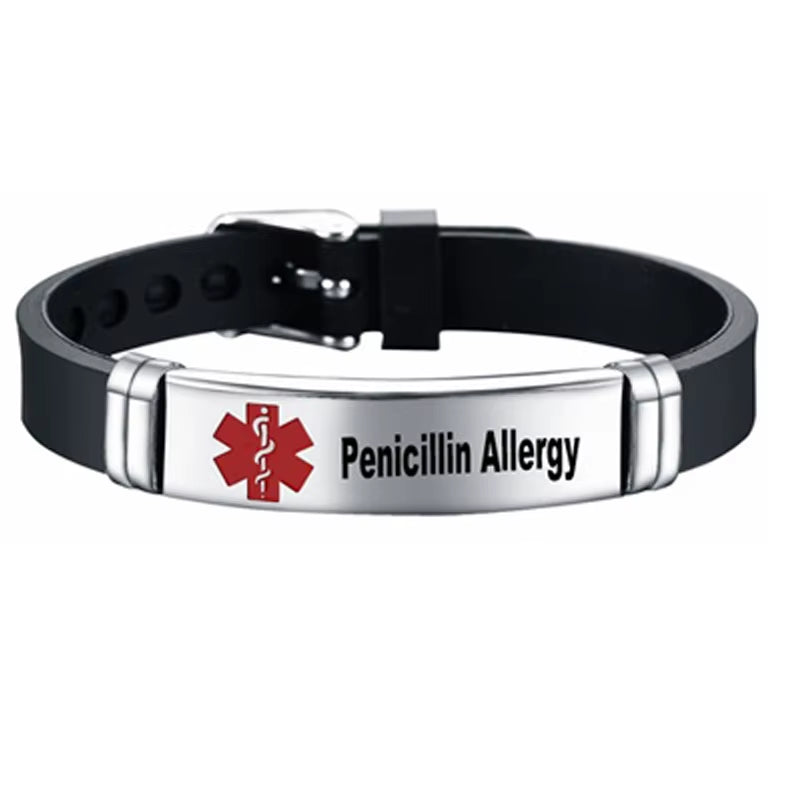 Medical Alert ID Bracelet Laser Engraved Autism Bee Penicillin Allergy Adjustable Wristband for Men Women Emergency First Aid