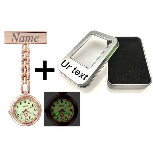 1*Nurse Watch + 1*Tin Box Gift Set Customized Engraved Your Name LOGO Pin Brooch Midwife Doctor Medical Healthcare Clock